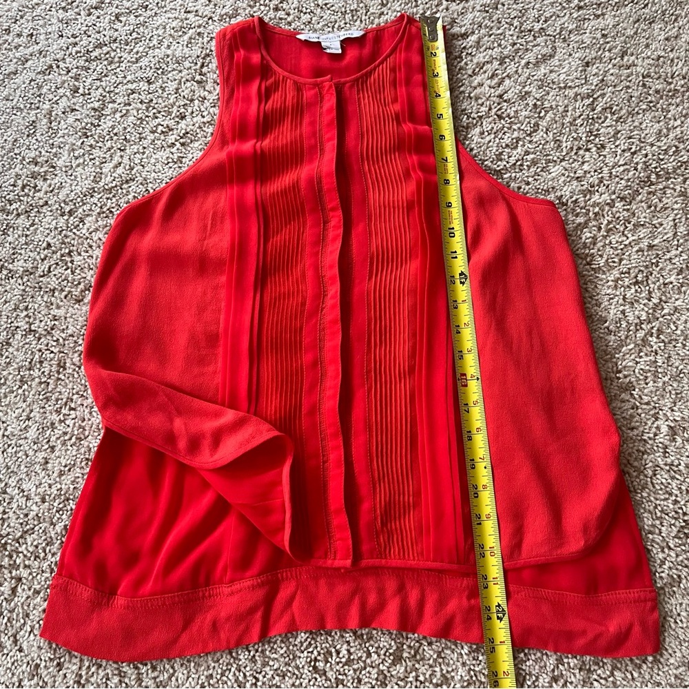 DVF Diane Von Furstenberg New Slice Pintuck Silk Top Blouse Orange Small Luxury - Picture 6 of 12